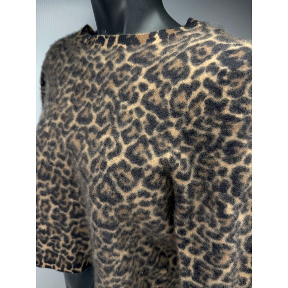 J.CREW Cashmere Crew Neck Leopard Print Tan Black Pullover Sweater Size M - Picture 3 of 8